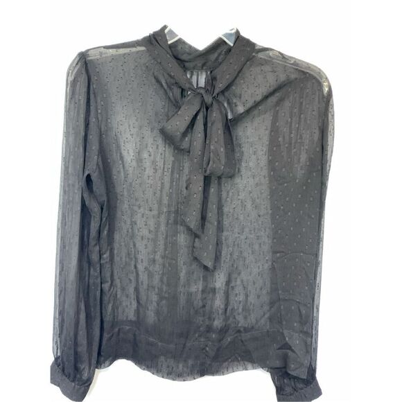 To The Max Women's Long Sleeve Sheer Tie Neck Sexy Top Blouse black size medium - Picture 6 of 8